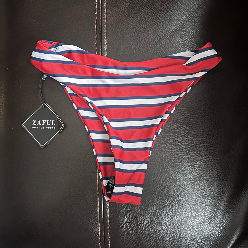Zaful Striped Bikini Bottom in Red, Blue, and White